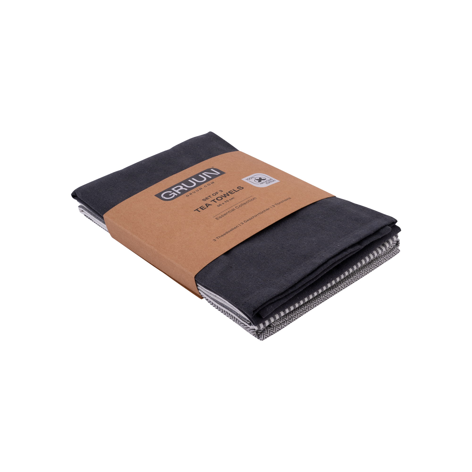 Gruun Theedoeken Set van 3 Zwart